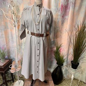 VTG 📌80s Button Down Dress with 3/4 Sleeves and Pockets